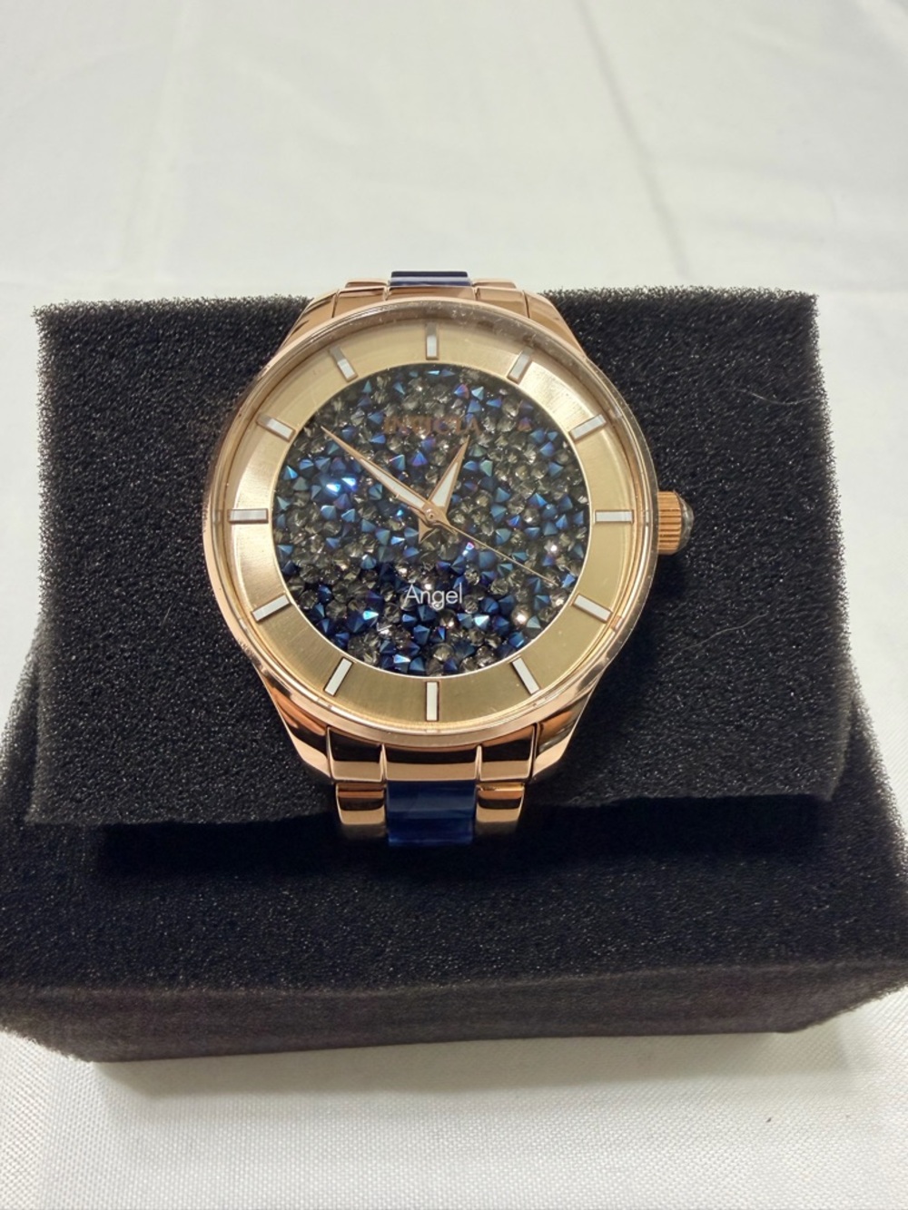 Invicta Angel Rose Gold Watch with Blue Crystal Dial
